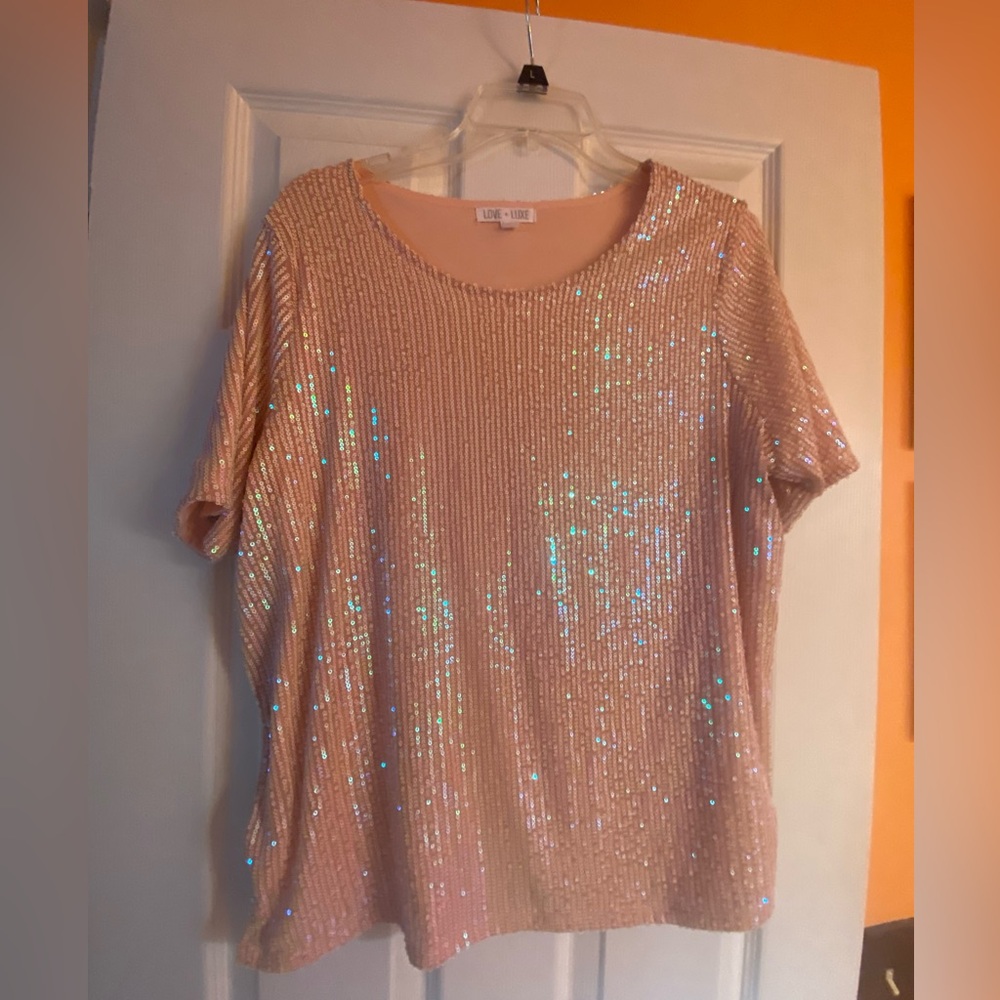 Womens Size Large Love Luxe Sequin Short Sleeve Blouse *FINAL PRICE*